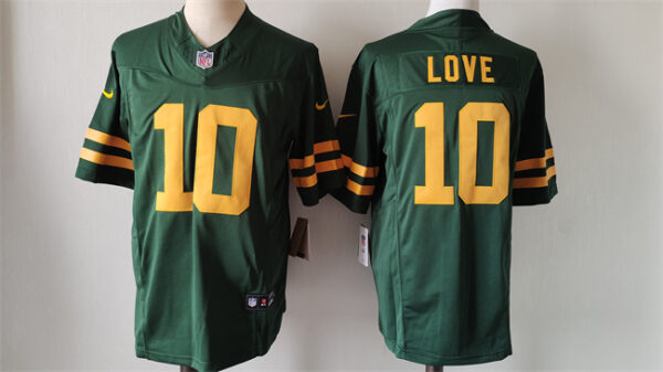 Men's Green Bay Packers #10 Jordan Love Green Color Rush 2023 F.U.S.E. Limited Stitched Football Jersey
