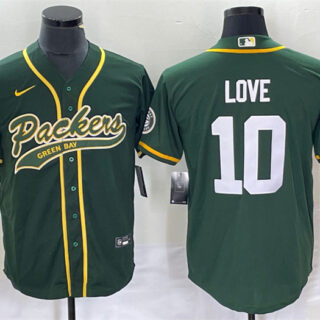 Men's Green Bay Packers #10 Jordan Love Green Cool Base Stitched Baseball Jersey