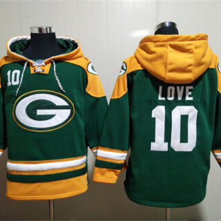Men's Green Bay Packers #10 Jordan Love Green Lace-Up Pullover Hoodie