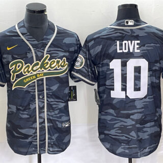 Men's Green Bay Packers #10 Jordan Love Grey Camo Cool Base Stitched Baseball Jersey