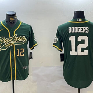 Men's Green Bay Packers #12 Aaron Rodgers Green Cool Base Stitched Baseball Jerseys