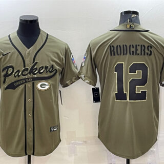 Men's Green Bay Packers #12 Aaron Rodgers Olive 2022 Salute To Service Cool Base Stitched Baseball Jersey