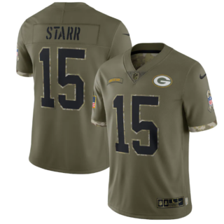 Men's Green Bay Packers #15 Bart Starr Olive 2022 Salute To Service Limited Stitched Jersey