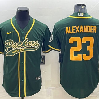 Men's Green Bay Packers #23 Jaire Alexander Green Gold With Patch Cool Base Stitched Baseball Jersey