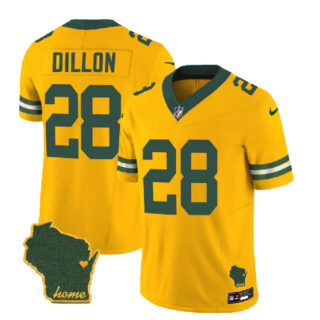 Men's Green Bay Packers #28 A.J. Dillon Gold 2023 F.U.S.E. Home Patch Vapor Untouchable Limited Stitched Jersey