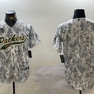 Men's Green Bay Packers Blank 2024 Arctic Camo Salute To Service Stitched Baseball Jersey