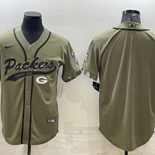 Men's Green Bay Packers Blank Olive Salute To Service Cool Base Stitched Baseball Jersey