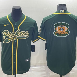 Men's Green Bay Packers Green Team Big Logo With Patch Cool Base Stitched Baseball Jersey