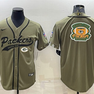 Men's Green Bay Packers Olive Salute To Service Team Big Logo Cool Base Stitched Baseball Jersey