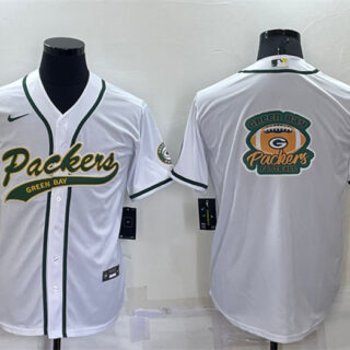 Men's Green Bay Packers White Team Big Logo With Patch Cool Base Stitched Baseball Jersey