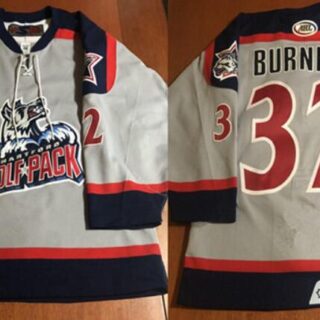 Men's Hartford Wolf Pack #32 Rob Burnett Gray Hockey Jersey
