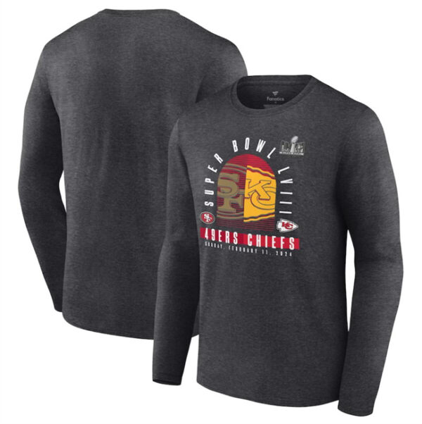 Men's Heather Charcoal Kansas City Chiefs Vs. San Francisco 49ers Super Bowl LVIII Matchup Final Battle Long Sleeve T-Shirts