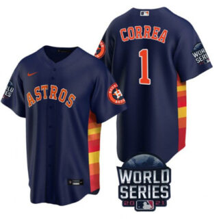 Men's Houston Astros #1 Carlos Correa 2021 Navy World Series Cool Base Stitched Baseball Jersey