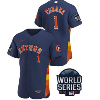 Men's Houston Astros #1 Carlos Correa 2021 Navy World Series Flex Base Stitched Baseball Jersey
