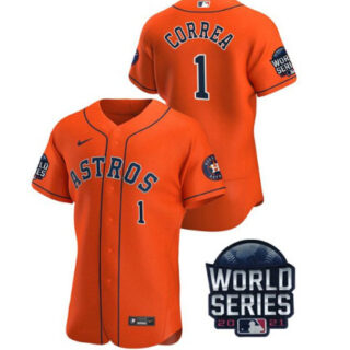 Men's Houston Astros #1 Carlos Correa 2021 Orange World Series Flex Base Stitched Baseball Jersey