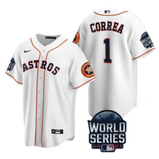 Men's Houston Astros #1 Carlos Correa 2021 White World Series Cool Base Stitched Baseball Jersey