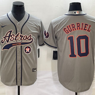 Men's Houston Astros #10 GrayYuli Gurriel Gray With Patch Cool Base Stitched Baseball Jersey