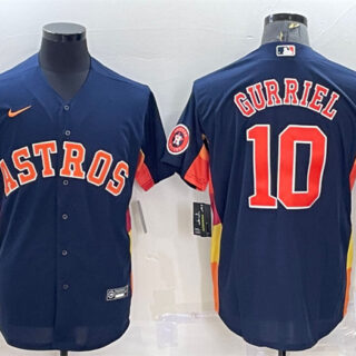 Men's Houston Astros #10 Yuli Gurriel Navy With Patch Cool Base Stitched Jersey