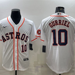 Men's Houston Astros #10 Yuli Gurriel White With Patch Cool Base Stitched Jersey