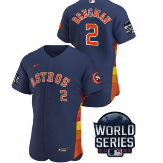 Men's Houston Astros #2 Alex Bregman 2021 Navy World Series Flex Base Stitched Baseball Jersey