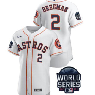 Men's Houston Astros #2 Alex Bregman 2021 White World Series Flex Base Stitched Baseball Jersey