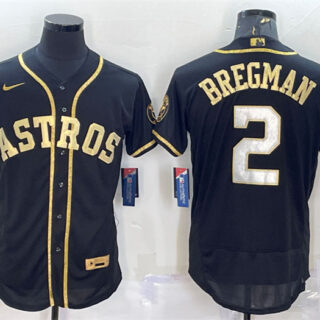 Men's Houston Astros #2 Alex Bregman Black Gold Flex Base Stitched Jersey