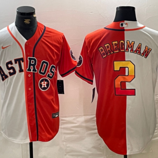 Men's Houston Astros #2 Alex Bregman White Orange Split With Patch Cool Base Stitched Baseball Jerseys
