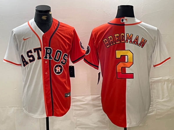 Men's Houston Astros #2 Alex Bregman White Orange Split With Patch Cool Base Stitched Baseball Jerseys