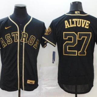 Men's Houston Astros #27 Jose Altuve 2020 Black Golden Flex Base Stitched MLB Jersey
