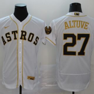 Men's Houston Astros #27 Jose Altuve 2020 White Golden Flex Base Stitched MLB Jersey