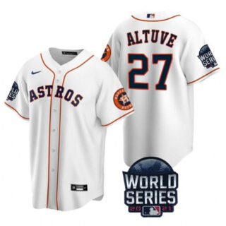 Men's Houston Astros #27 Jose Altuve 2021 White World Series Cool Base Stitched Baseball Jersey