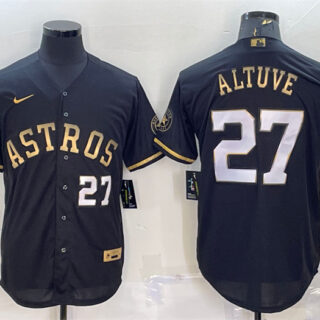 Men's Houston Astros #27 Jose Altuve Black Gold 2022 World Series Stitched Baseball Jersey