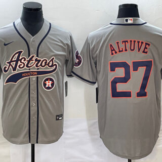 Men's Houston Astros #27 Jose Altuve Gray With Patch Cool Base Stitched Baseball Jersey
