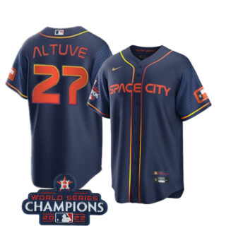 Men's Houston Astros #27 Jose Altuve Navy 2022 World Series Champions City Connect Stitched Baseball Jersey