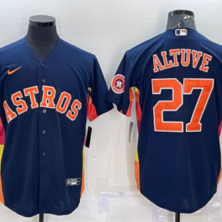 Men's Houston Astros #27 Jose Altuve Navy With Patch Cool Base Stitched Jersey