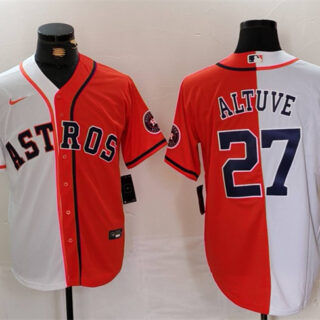Men's Houston Astros #27 Jose Altuve White Orange Split With Patch Cool Base Stitched Baseball Jersey