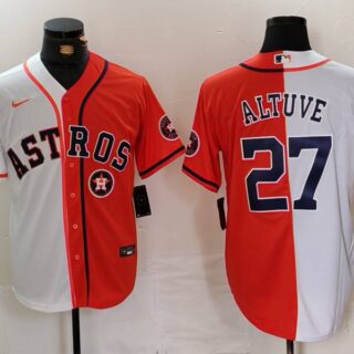 Men's Houston Astros #27 Jose Altuve White Orange Split With Patch Cool Base Stitched Baseball Jerseys
