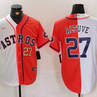 Men's Houston Astros #27 Jose Altuve White Orange Split With Patch Cool Base Stitched Baseball Jerseys