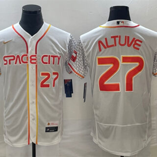 Men's Houston Astros #27 Jose Altuve White With 2022 World Serise Champions Patch Stitched Baseball Jersey