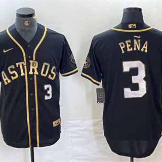 Men's Houston Astros #3 Jeremy Peña Black Gold 2022 World Series Stitched Baseball Jersey