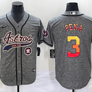 Men's Houston Astros #3 Jeremy Peña Gray With Patch Cool Base Stitched Baseball Jersey