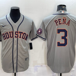 Men's Houston Astros #3 Jeremy Peña Grey With Patch Cool Base Stitched Jersey