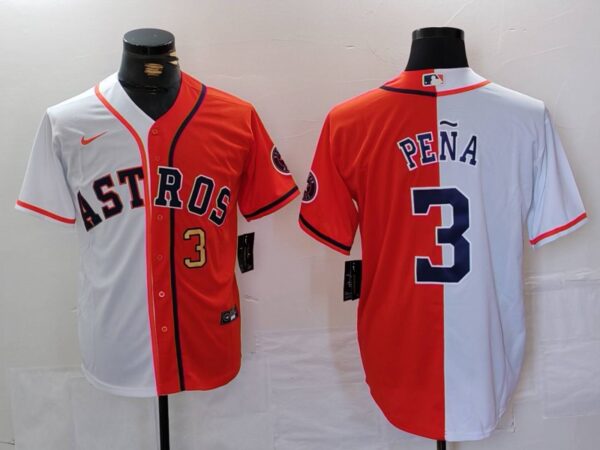 Men's Houston Astros #3 Jeremy Peña White Orange Split With Patch Cool Base Stitched Baseball Jerseys