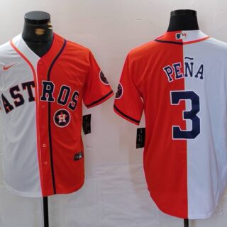 Men's Houston Astros #3 Jeremy Peña White Orange Split With Patch Cool Base Stitched Baseball Jerseys