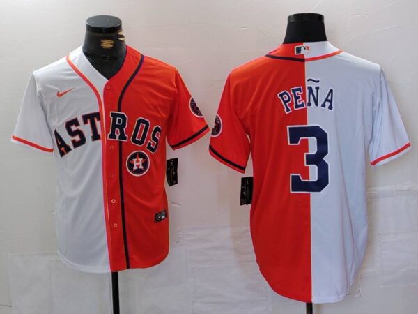Men's Houston Astros #3 Jeremy Peña White Orange Split With Patch Cool Base Stitched Baseball Jerseys