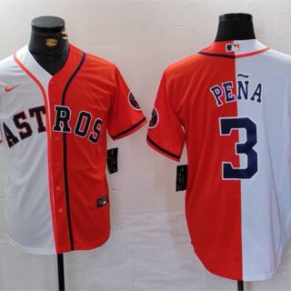 Men's Houston Astros #3 Jeremy Peña White Orange Split With Patch Cool Base Stitched Baseball Jersey