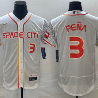 Men's Houston Astros #3 Jeremy Peña White With 2022 World Serise Champions Patch Stitched Baseball Jersey