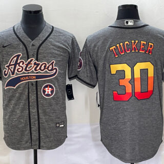 Men's Houston Astros #30 Kyle Tucker Gray With Patch Cool Base Stitched Baseball Jersey