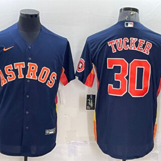 Men's Houston Astros #30 Kyle Tucker Navy With Patch Cool Base Stitched Jersey