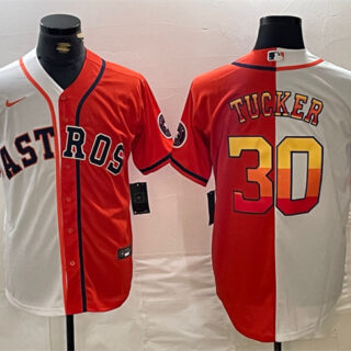 Men's Houston Astros #30 Kyle Tucker White Orange Split With Patch Cool Base Stitched Baseball Jersey